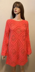 Joie Bright Deep Dark Coral Long Sleeve Crochet Dress Size XS - Picture 1 of 3