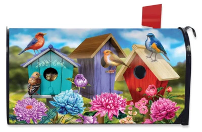 Colorful Birdhouses Spring Magnetic Mailbox Cover Standard Briarwood Lane