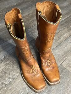 Vintage braune Leder Sears Cowboystiefel Gr. 8D 975 Made in USA Top Zustand
