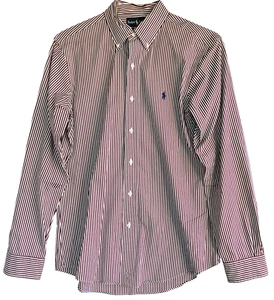 Ralph Lauren Shirt Mens Medium Red Striped Long Sleeve Button Down Custom Fit - Picture 1 of 4