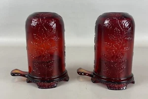 2 Vintage MOSSER Ruby Red Glass "HOLLY" Fairy Lamps - Picture 1 of 3