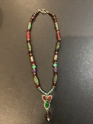 Vintage 925 Sterling Silver Turquoise Amethyst Glass Necklace - Image 1 of 4