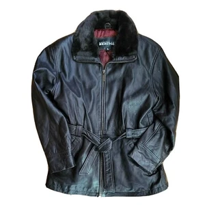 Kenneth Cole Reaction Belted Brown Leather Faux Fur Collar Jacket Womens Sz M - Picture 1 of 12