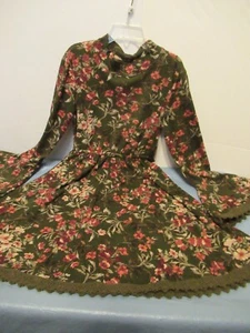 P44 Girls Sz 10 Multicolored Floral on Dark Green Bonnie Jean Long Sleeve Dress - Picture 1 of 10