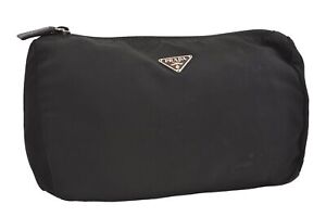 Authentic PRADA Nylon Tessuto Leather Clutch Hand Bag Purse Black 3639J