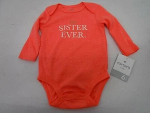 GIRLS SIZE 6 MONTHS CARTER'S ONE-PIECE CORAL BEST SISTER EVER NWT #21380 - Picture 1 of 1