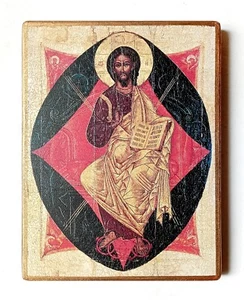 Christlich-orthodoxe Ikone Der Erlöser in der Macht, Jesus, Handarbeit, Brett, 19x14,5cm - Bild 1 von 9