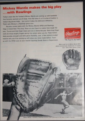 MICKEY MANTLE 1960 Rawlings Baseball Glove Magazine Ad Matted - Image 1 of 4