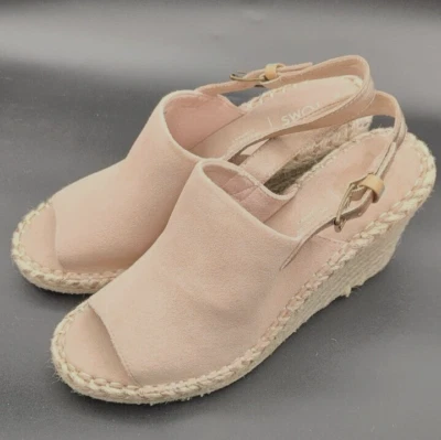 Sandalias de cuña Toms con cordones para mujer 9 zapatos punta abierta gamuza Foto 1 de 4