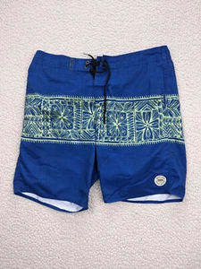 Ron Jon Surf Shop Mens Size 28 Swim Trunks Shorts Blue Tribel Stripe - Picture 1 of 13