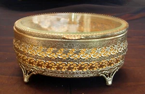 Vintage Schmuckschatulle Messing mit abgeschrägter Glasplatte - Bild 1 von 8