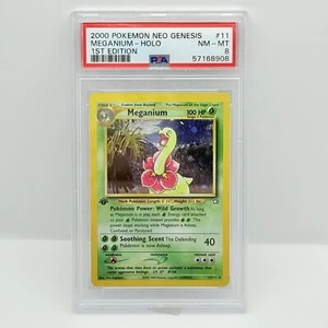 CARTA POKÉMON MEGANIUM HOLO 11/111 (2000) 1 EDITION - NEO GENESIS - ENG - PSA 8 - Imagen 1 de 3
