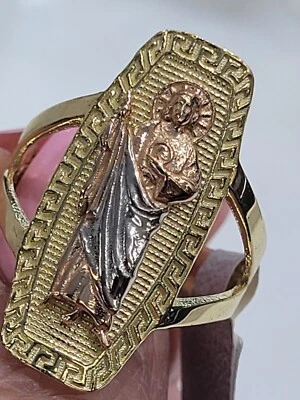 Long solid 14k Gold Saint Jude Judas Ring Size 6 7 8 9 10 Greek - Image 1 of 4