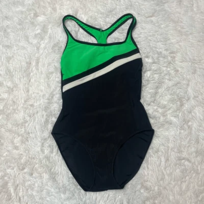 Traje de baño vintage Baltex de una pieza talla 10 negro verde acanalado textura tela estante Foto 1 de 4