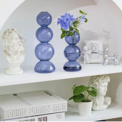Nuevo Florero Arte Decorativo Vidrio Boho Burbuja Azul Anthropologie Arte Foto 1 de 4