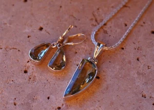 Green Amethyst & 925 Sterling Silver Earrings and Pendant Set with Free20" Chain - Picture 1 of 11