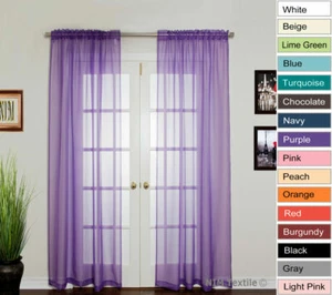 NEW Fashion Sheer Voile Curtains Rod Pocket PAIR 2x140W x 213 230L - Picture 1 of 51