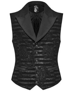 Punk Rave Mens Dark Gothic Striped Paisley Waistcoat Vest - Picture 1 of 13