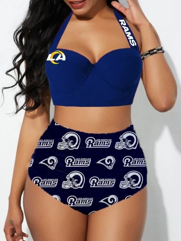 Los Angeles Rams 2Pcs Halter Swimsuit Beach Sexy High Waist Bikini Bathing Suit Cover