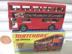 Lesney Matchbox MB17B 1972 MUSEUM OF LONDON Red The LONDONER Bus BLACK Base MiB - Picture 1 of 9