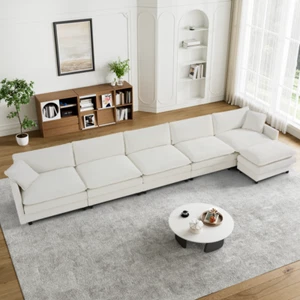 Modern 186.4" 6-Seater L-Shaped Oversized Deep Seat Modular Sectional Sofa Couch - Picture 1 of 66