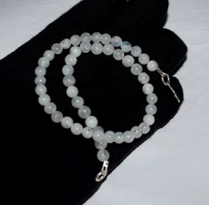 Collar de cuerda de 30" de plata de ley 925 con piedras preciosas de luna arco iris azul natural - Imagen 1 de 17