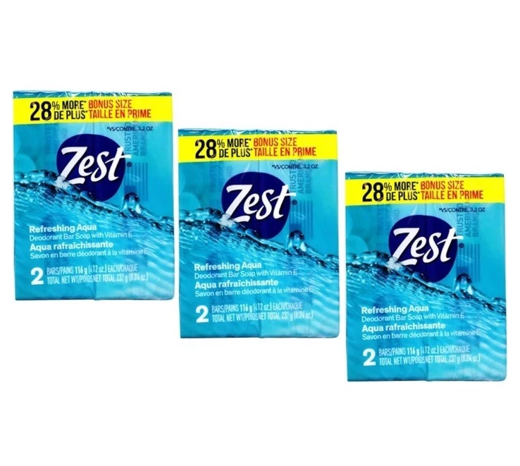 Zest дезодорант бар мыло, увлажняющий влаги для всех типов кожи, Aqua, 4 унций, 6 бар - Изображение 1 из 1