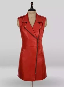 New Womens Red Crop Leather Dress| Genuine Sheepskin Leather Slim Fit Mini Dress - Picture 1 of 6