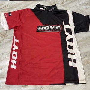 EUC Hoyt Archery Red Black White 1/4 Zip Mock Neck Short Sleeve Shirt Men XL - Picture 1 of 11