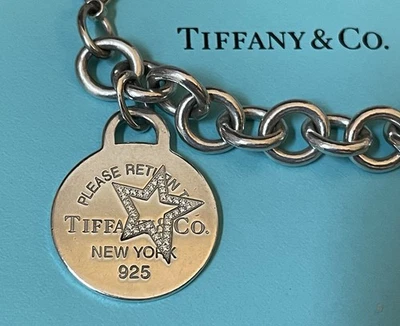 8” Please Return to Tiffany & Co. Star in Diamonds Charm Link Bracelet RARE FIND - Image 1 of 4