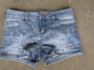 Girls Jean Shorts Justice Size 10 Light Denim With Pearl Gemstone Detailing - Picture 1 of 3