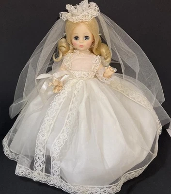 复古 Horsman 硬塑料金发新娘娃娃 14 英寸原创连衣裙 — 第 1/4 张图片