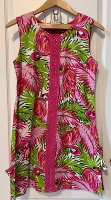 Vestido Buckhead Betties Shift Flamingo Rosa Algodão Crochê Rosa Feminino PEQUENO - Imagem 1 de 4