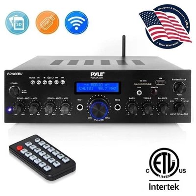 Pyle Bluetooth-Stereo-Amplifier-Receiver, MP3/USB/SD/AUX/FM Radio, AV Inputs - Image 1 of 4