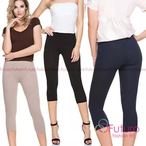 PREMIUM Quality Leggings Cropped 3/4 Length Not See Through Cotton Pants F34PR - Picture 1 of 7