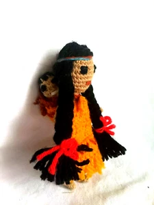 Crochet Doll Indian Woman papoose  Handmade 5" toy baby Native American  - Picture 1 of 7