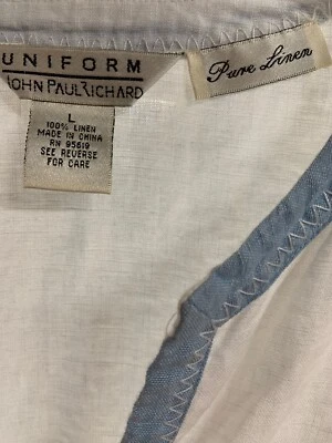 Uniforme John Paul Richard Crujiente BLANCO Lino Puro Túnica Top Cuello Azul Puños L Foto 1 de 4