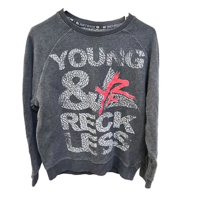 Stay Reckless Sweater Mens Large Gray Sweatshirt Crew Long Sleeve Cuff Pullover - Image 1 of 4