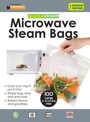 TOASTABAGS Microwave Steam Bags - Size: LARGE - 100 BAGS. Fresh healthy quick GREAT VALUE