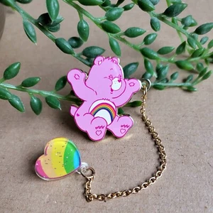 Care Bear Rainbow Enamel Pin Badge - Pink Care Bears Cheer Bear 90s Pin Gift - Picture 1 of 1