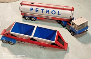 VNTG. 1 TRUCK MS 67-10 2 TRAILERS MS 66-07 MSB PETROL + DUMP/TIPPER VEB TOYS GDR - Picture 1 of 24