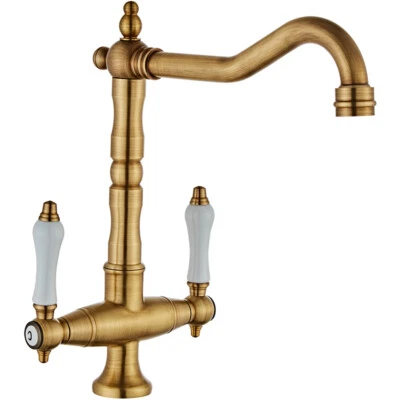 Antique Brass Basin Mixer Kitchen Faucet 360°Swivel Spout Ceramic Handle Tap  - image 1 of 4