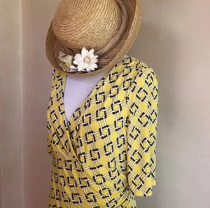 RALPH LAUREN Bright Buttery Yellow Comfy Stretch Jersey Dress Abstract Design 12 - Picture 1 of 12