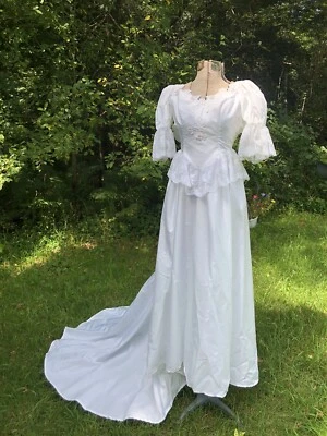 Vestido de Noiva Vintage Anos 70 ALFRED ANGELO Renda e Aplique 32-22-60 Doce - Imagem 1 de 4