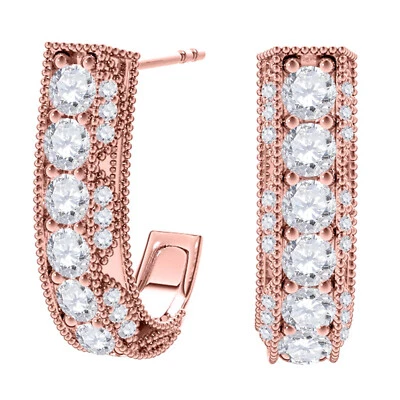 Aretes tipo argolla de diamantes blancos naturales de 1 quilate en oro de 14 k  Foto 1 de 4