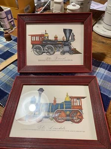 vintage wood framed train engines set of 2 - Picture 1 of 9