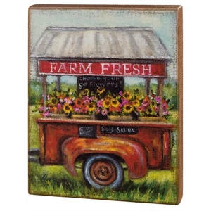 Colorful Flower Cart - Farm Fresh Flowers 14" Box Sign Stand Alone or Hang - Picture 1 of 2