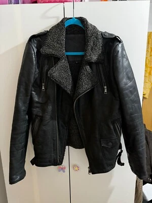 Aviatrix Mens Black Cross Zip Real Leather Biker Jacket Size Small - Image 1 of 4