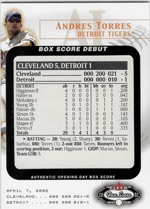 2002 Fleer Box Score #5BSD Andres Torres  Detroit Tigers