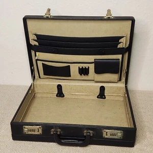 Vintage Black Leather Suitcase 19"x12"x6" Luggage Decor Display Case Briefcase - Picture 1 of 6